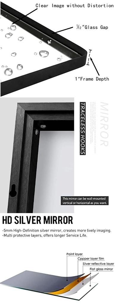 Horizontal or Vertical Wall Mounted Metal Black Framed Mirror Rectangle Mirror with Beautiful Metal Frame for Bathroom and Living Room