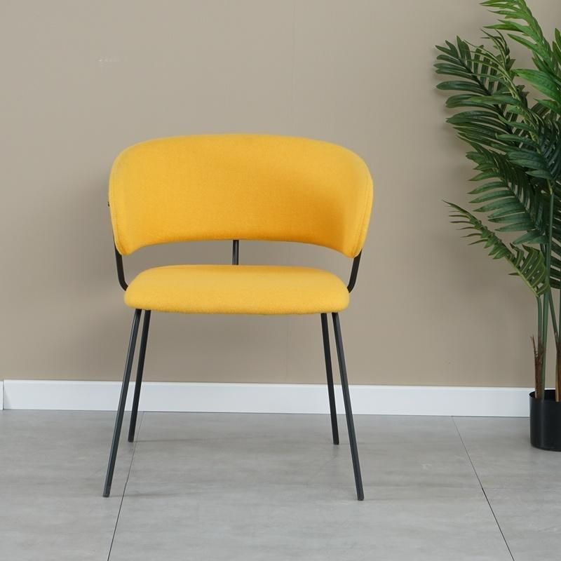 Simple High Quality Yellow Ring Back Fabric Leisure Velvet Modern Living Room Chair with Black or Gold Chair