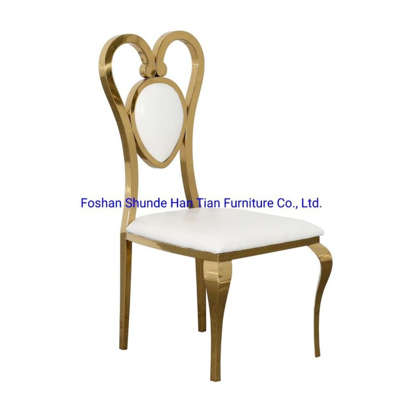 Hollow Heart Design Back Stainless Steel Leather Hotel Banquet Wedding Dining Chair