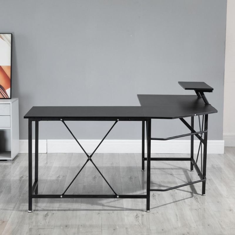 Modern Foldable Office Desk Computer Desk with Storage Rack Floor Bookcase Table