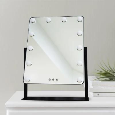 Metal Base Standing Mirror Hollywood Vanity Mirror Touch Sensor Salon Furniture