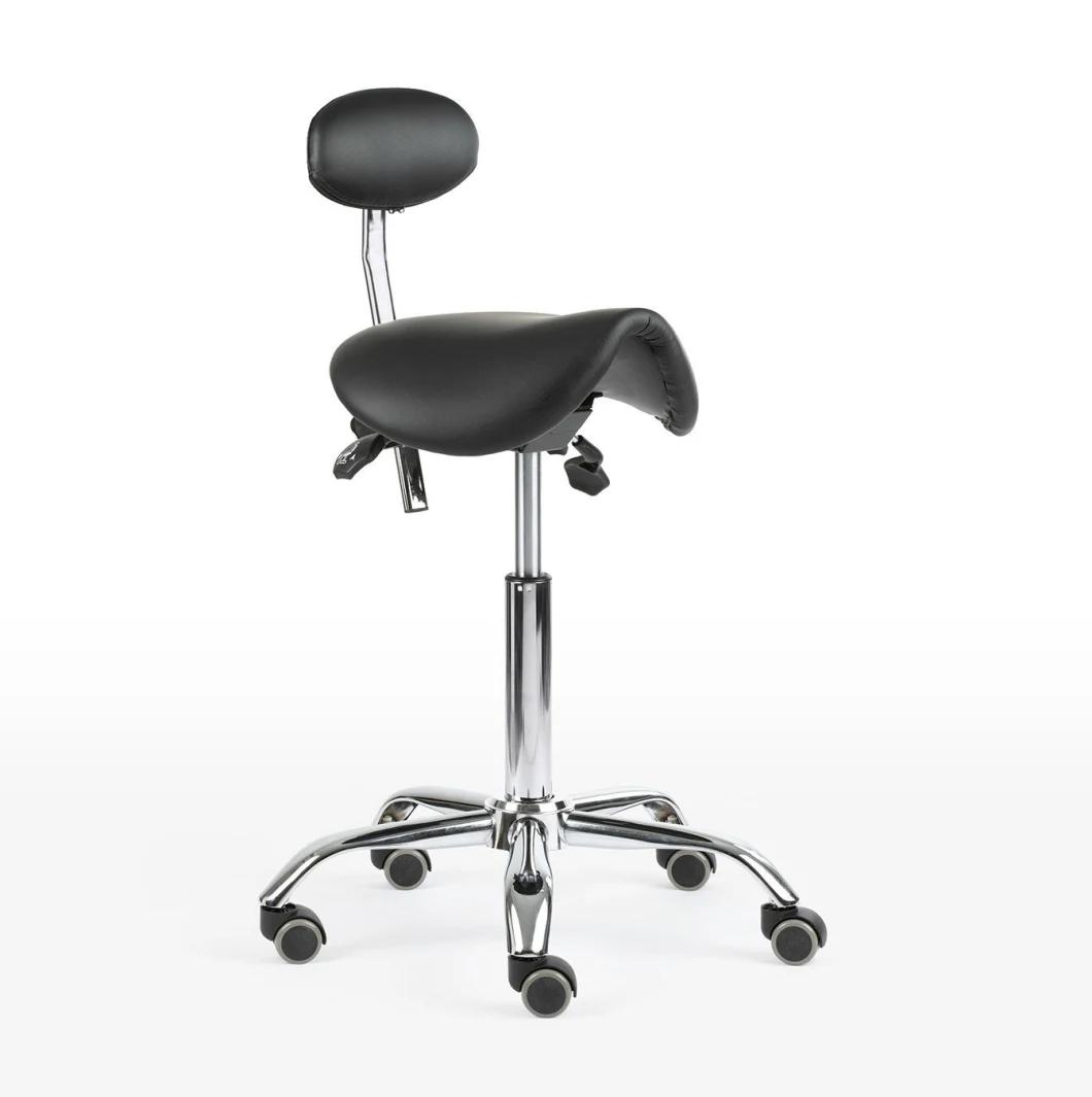 White PU Leather Saddle Seat Stool Ajustable Office Chair