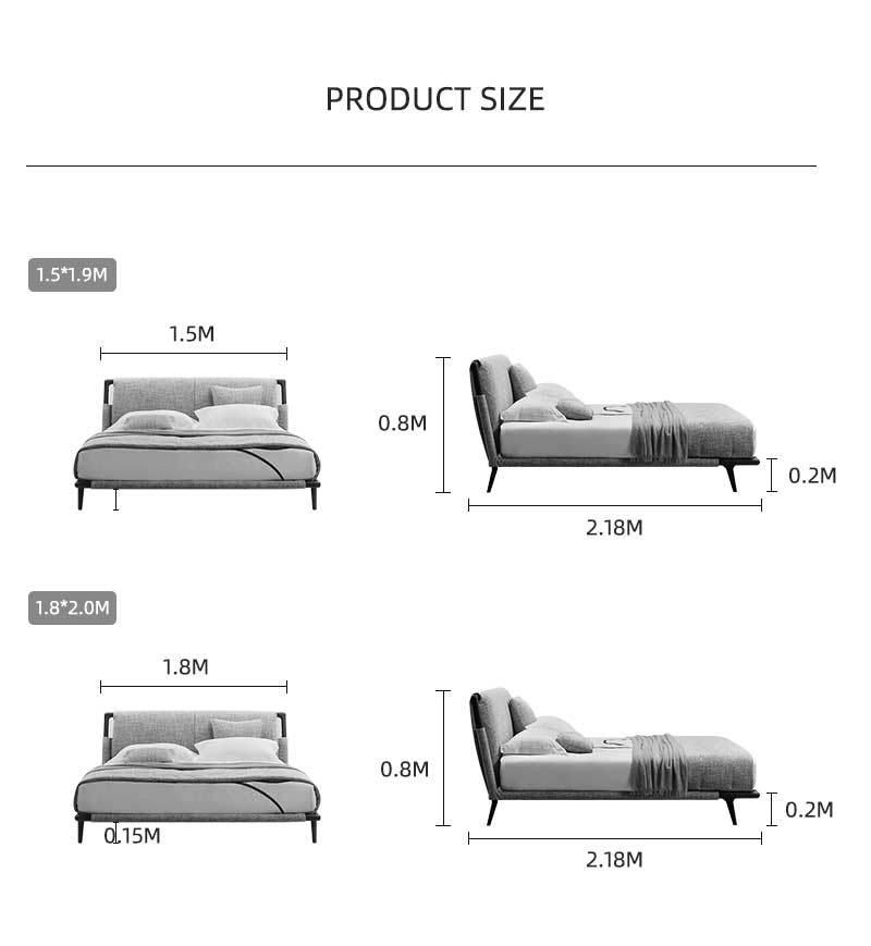 Modern Bedroom Hotel Metal Furniture Fabric Bed