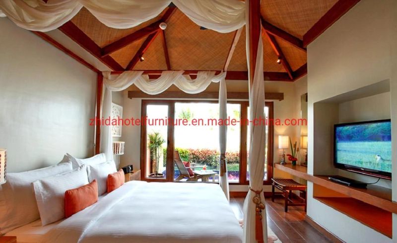 Chinese Seaside Commercial Modern Design 5 Star Villa Hotel Living Room Bedroom Furniture Wooden King Size Bed for Sale