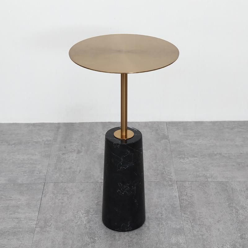 Luxury Black Nature Stone Round Titanium Stainless Steel Coffee Table