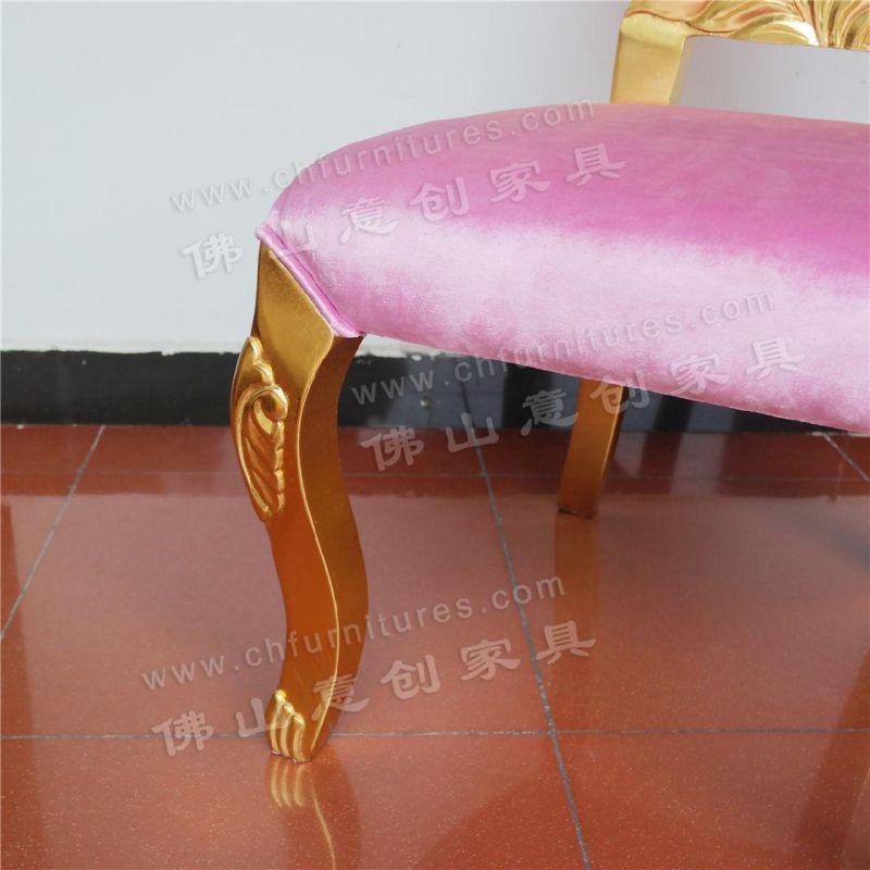 Luxury Golden Solid Wood Pink Tufted Hotel Banquet Event Wedding Queen Chair