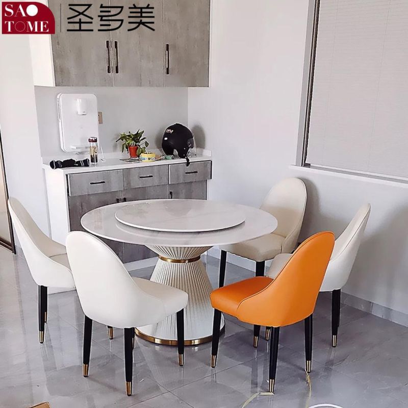 Stainless Steel + Carbon Rock Plate Modern White Dining Table