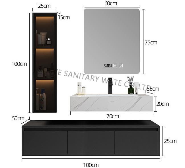 Modern Luxury Bathroom Vanity with Touch Switch LED Mirror, Side Cabinet