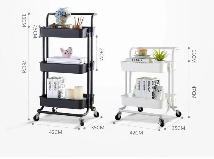 3 Tiers Carts Metal Multifunctional Racks Folding Trolley Utility Kitchen Storage Holders Rolling Car