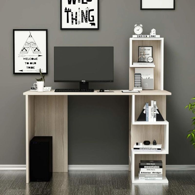 Writing Desk - Computer Workstation - Home Desk - Bookshelf with Modern Design