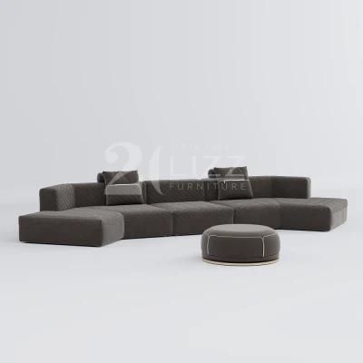 Exclusive Modern Style Luxury Hotel Home Couch European Living Room Deep Coffee Fabric Sofa with Round Stool