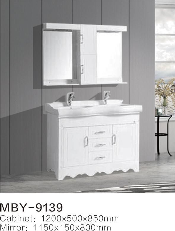 White Color PVC Bathroom Cabinet, PVC Bathroom Vanity Cabinet with Ceramic Basin