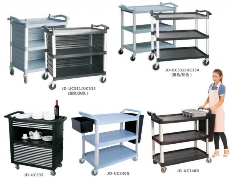 Hotel Food Service Trolley with PP Plastic Kitchen Plate Collector Cleaning Service Cart Chariot De Nettoyage