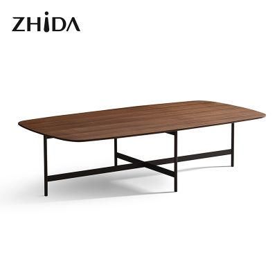 Zhida Home Furniture Furnishing Simple Design Living Room Center Table Modern Solid Wood Top Metal Leg Coffee Tea Table