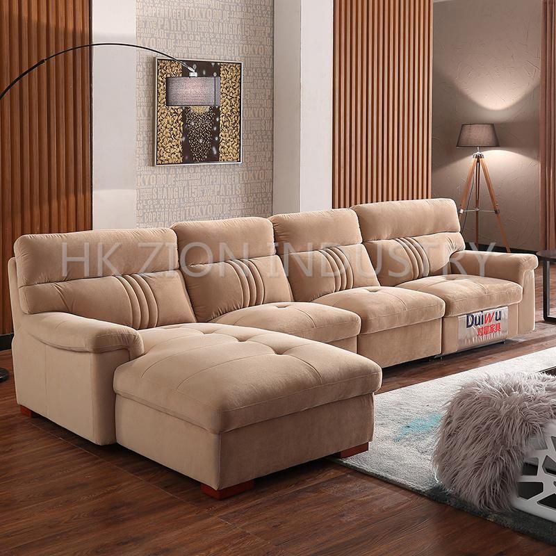 Fabric Sofa Set Living Room Furniture Modern Hotel Lounge Suites Furniture Apricot Suede Fabric for Sofa Sets L Shape Lazy Sofa