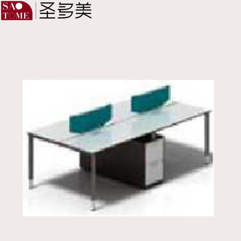 Modern Two-Person Card Position Office Furniture with Support Cabinet Desk