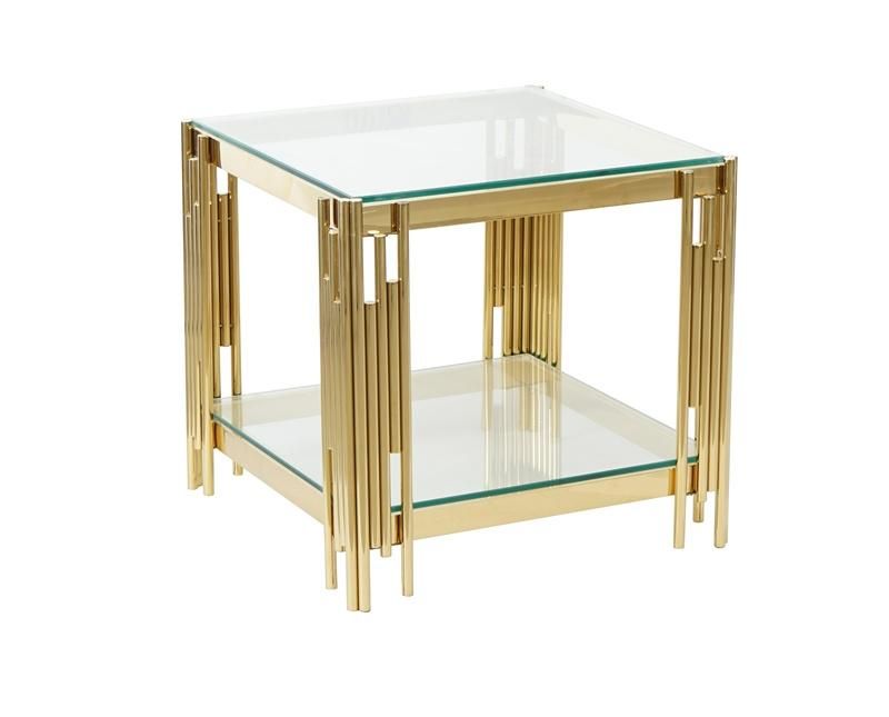 Modern Creative Design Furniture Clear Glass Top Gold Steel Base Square Coffee Tables for Living Room