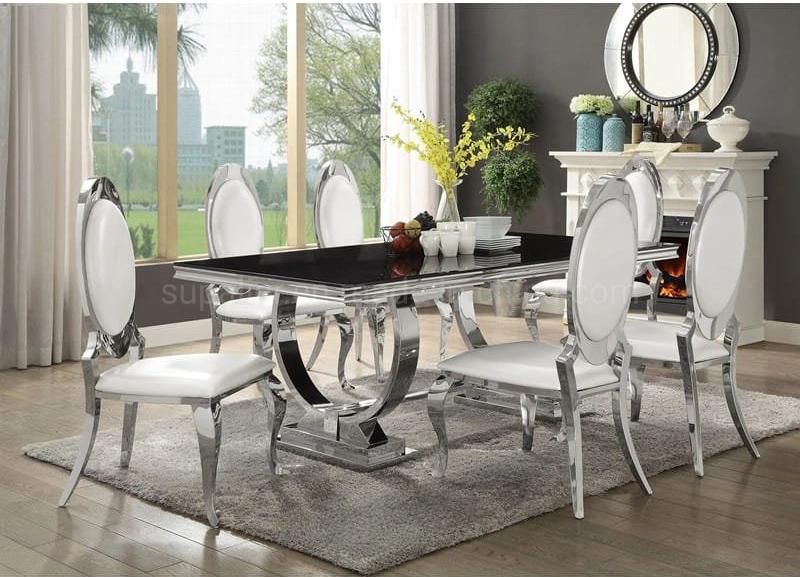 Wholesale Contemporary Luxury Dubai White Leather Dining Chair Stainless Steel