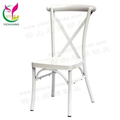 2020 Hot Selling Stacking Metal Cross Back White Wedding Chair