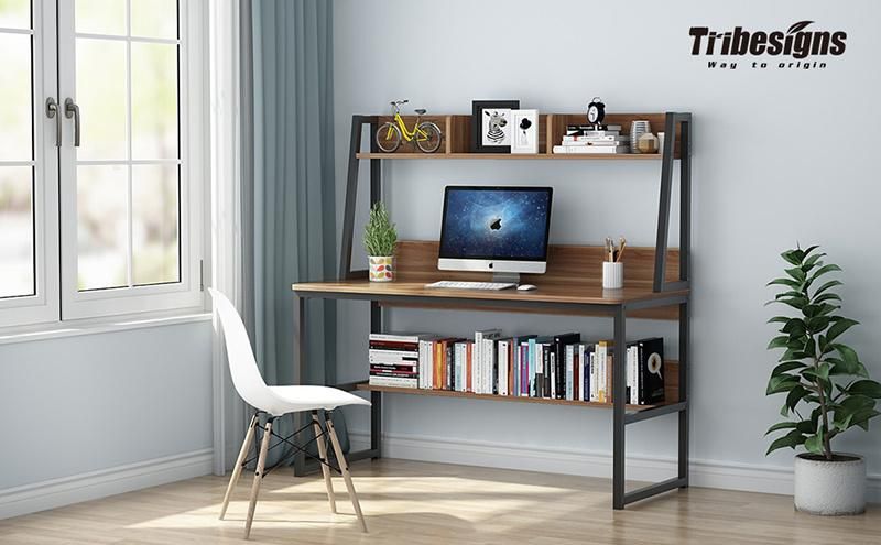 Youth Ironck Modern Design Writing Computer Desk with Bookshelves