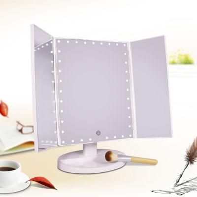 3 Sides Foldable Touch Sensor LED Lights Makeup Mirror