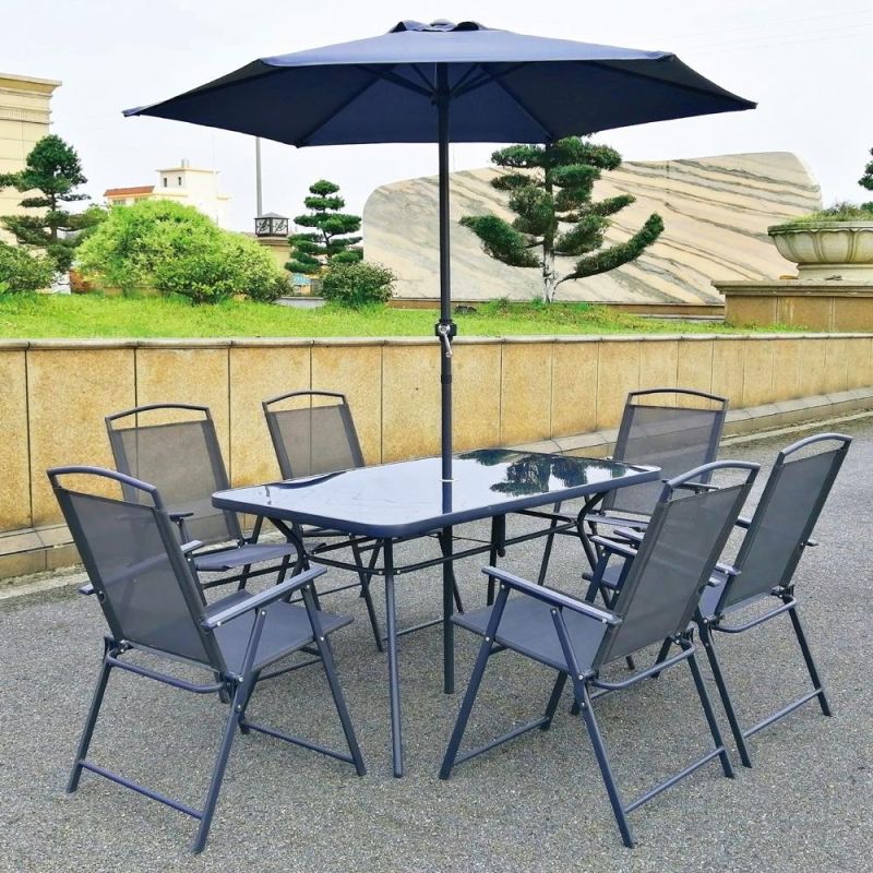 6PCS Outdoor Furniture Set Folding Dining Chair and Table with Umbrella