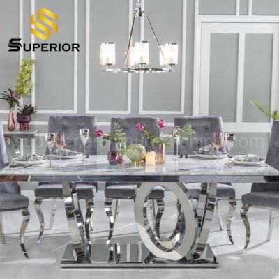 Modern Luxury Silver Stainless Steel Frame Marble Dining Table for Home Restaurant Furniture Set