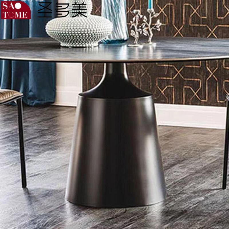 Rock Slate Dining Table Carbon Steel Base Round Table