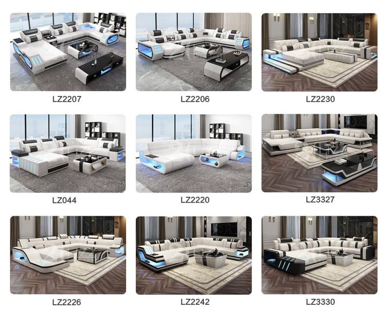 Modern Italian Luxury Design Living Room Furniture LED U Shape Sectional Sofa