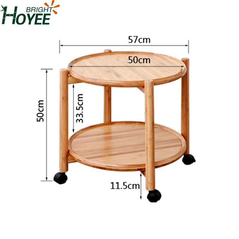 Bamboo Small Tea Table Coffee Table with Wheels for Living Room