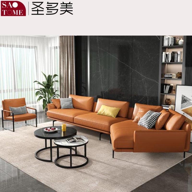 Modern Hotel Home Living Room Furniture Solid Wood Frame Leather Sofa