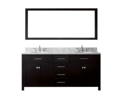 Deluxe Black Double Basin Marble Countertop Solid Wood Bathroom Dresser Vanity Cabinet