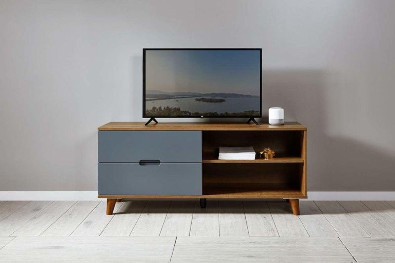 MID-Century Modern TV Stand for Tvs up to 46 Inch Flat Screen Wood TV Console Media Cabinet with Storage, 2 Grey Painted Drawers