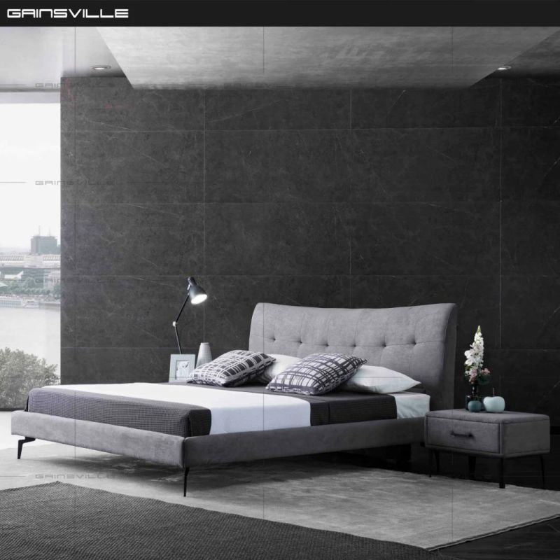 Foshan Factory Wholesale King Size Bed Leather Bed with Soft Headboard and Metal Leg Gc1817