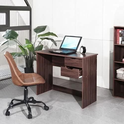 Computer Desk Writing Study Table with 2 Side Drawers Classic Home Office Laptop Desk Wood Notebook Table