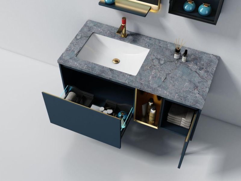 Modern Customizable Optional Melamine Bathroom Cabinet Whit Side Cabinet and LED Mirror Bathroom Vanity