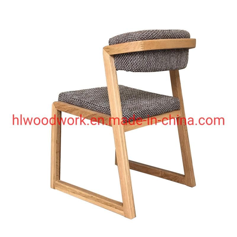 Dining Chair H Style Oak Wood Frame Brown Fabric Cushion Living Room Furniture