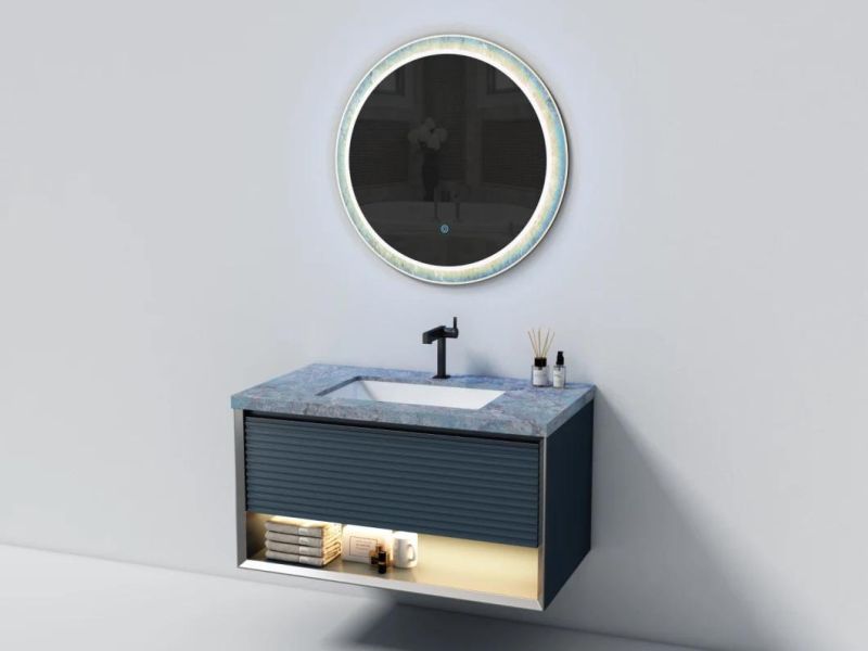 Light Grey 2022 New Design Melamine Bathroom Furniture with LED Mirror