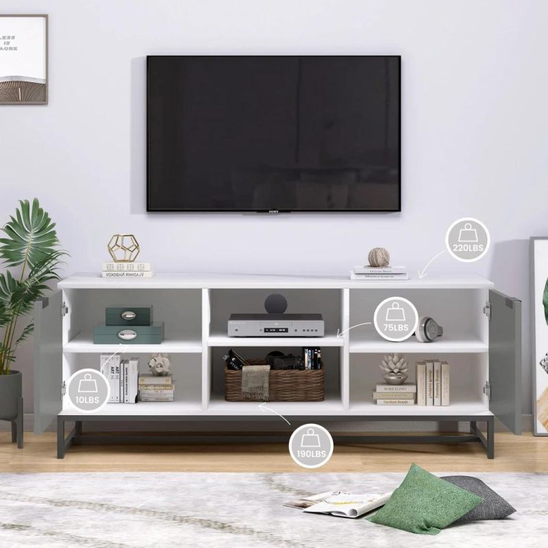 Modern TV Stand for 55 Inch TV, Wood Media Console, Low Profile Entertainment with Storage