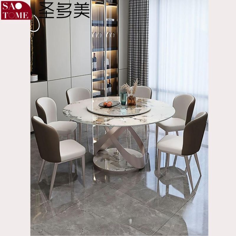 Modern Living Room Rock Board Furniture Cross Ring Base Round Dining Table