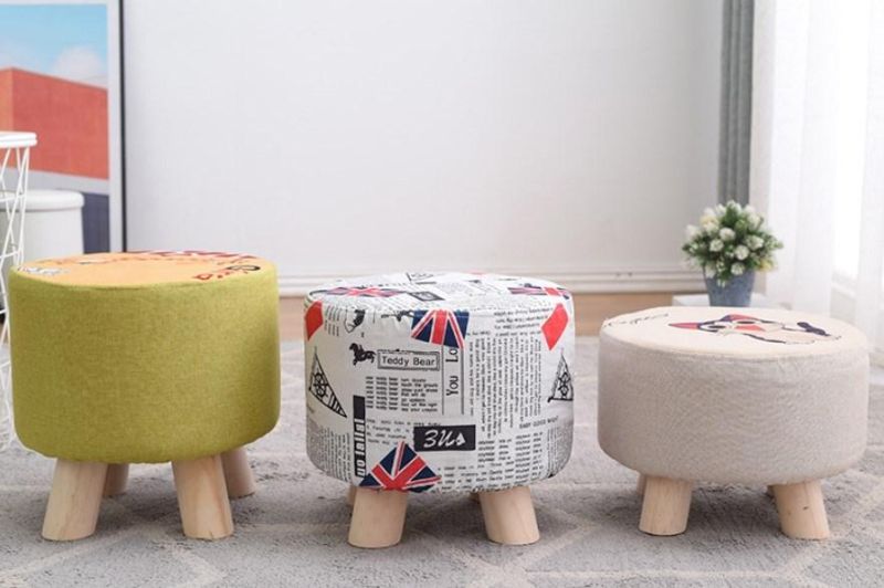 Custom Modern Living Room Round Fabric Children Wooden Ottoman Mushroom Stool