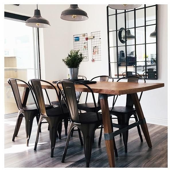 High Quality Industrial Style Banquet Rustic Stackable Wooden Seat Black Gray Soild Tolixs Metal Frame Dining Chair