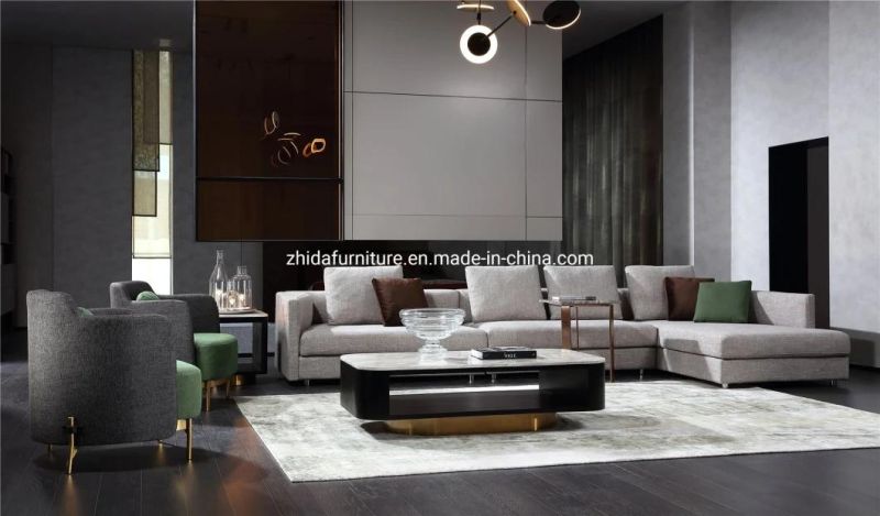 Zhida High Quality Italian Style Modern Chinese Home Furniture Living Room Fabric Leather Modular L Shape Sectional Sofa for Villa