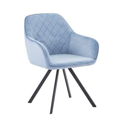 Modern Design Velvet Furniture Hotel Restaurant Metal Leg Chair Fabric Dining Chairs with Armrest