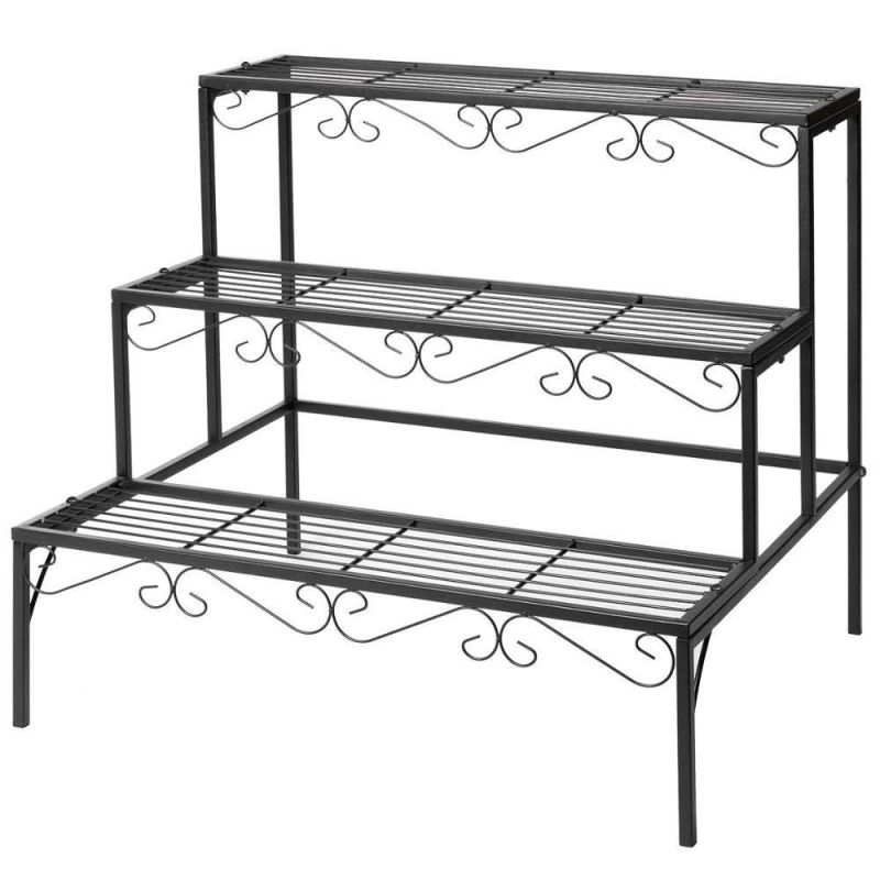 Metal Garden Flower Pot Rack Storage Shelf 3 Tier Plant Stand