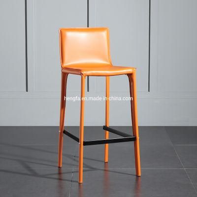 Modern Kitchen Furniture High Stool Saddle Backrest Leather Bar Chair