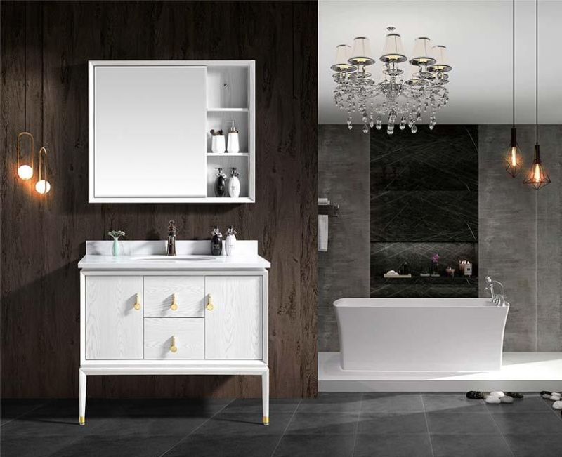 80cm White Marble Countertop Bathroom Cabinet with Mirror Cabinet