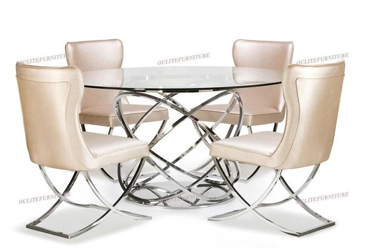 Silver Chrome Legs Glass Top Dining Tables for Dining Room