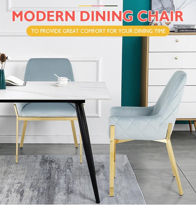 Dining Room Furniture Cheap Upholstered Modern Luxury Velvet Dining Chair with Gold Chrome Metal Leg