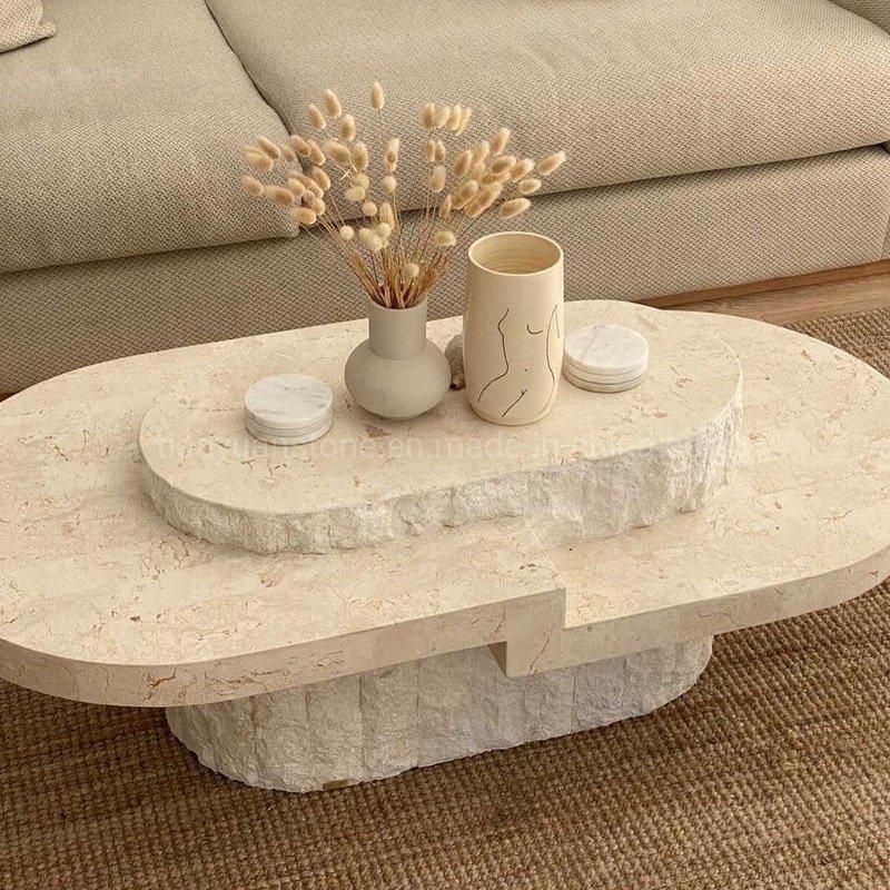 Travertine Marble Table Solid Stone Pedestal Modern Center Coffee Table Nordic Living Room Furniture